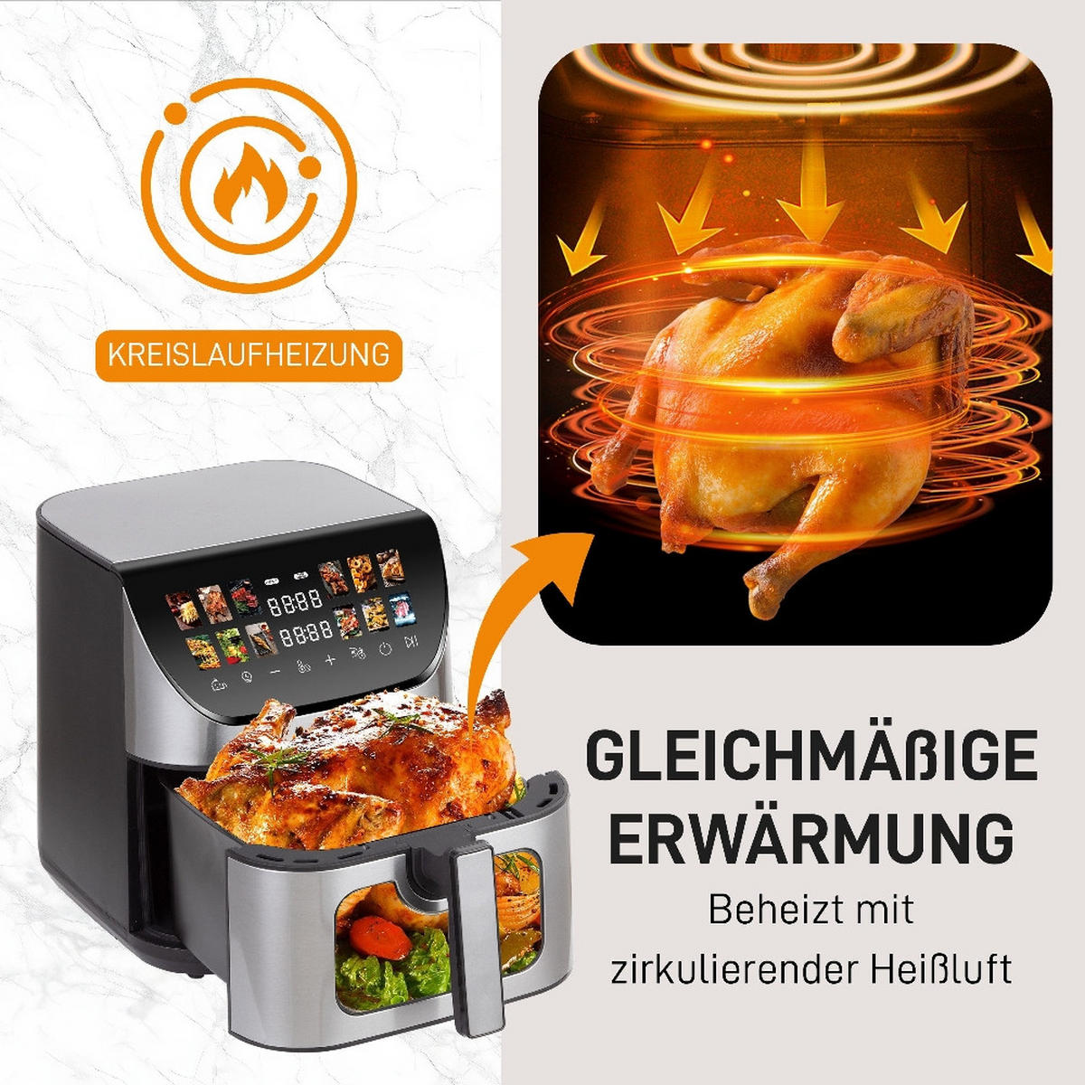 FRITTEUSE XXL 8,5L mit Sichtfenster, Farbdisplay, 12 Programme, 41,4/31/34,8 cm - Schwarz, Kunststoff (31/34.8/41.4cm) - Rolipo