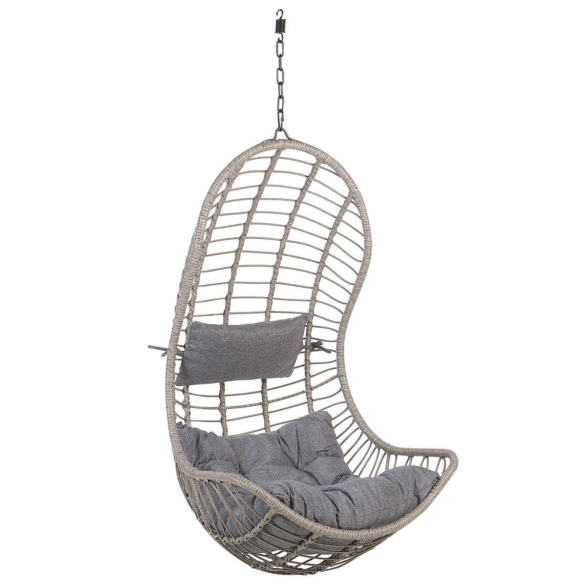 HÄNGESESSEL mit Gestell PE Rattan grau 97 cm Pineto - Grau, Kunststoff (80/199/97cm) - Beliani