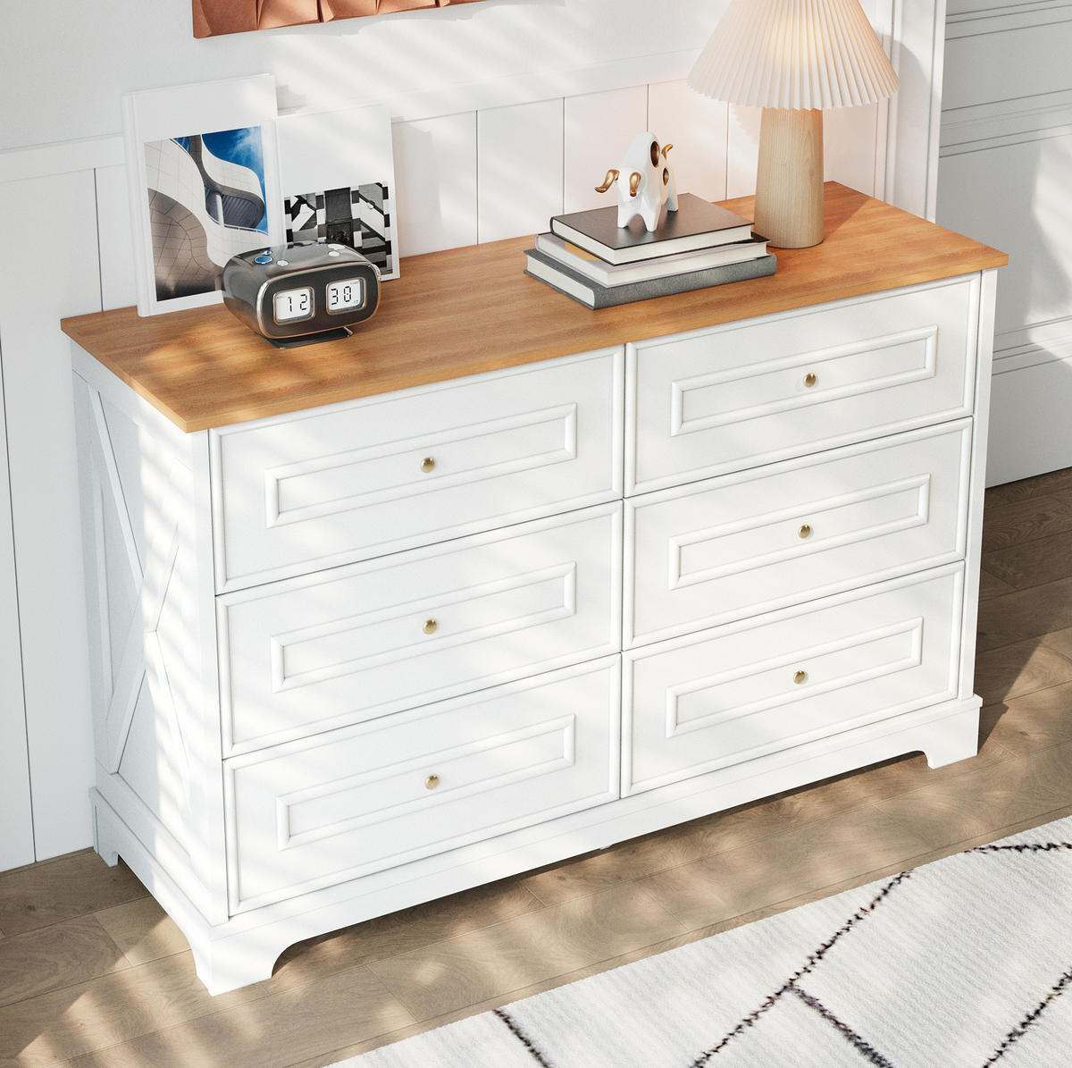 KOMMODE aus MDF & Spanplatte 120x40x76cm in Weiß mit 6 Schubladen - Weiß, Holzwerkstoff (120/76/40cm) - Modfu