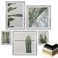 WANDBILDER 5er Set - 50x50 cm & 20x30 cm & 40x60 cm Silberner Rahmen - Blätter tropischer Pflanzen in Pastellfarben - Silberfarben, Kunststoff (40/60cm) - ArtPrintCave