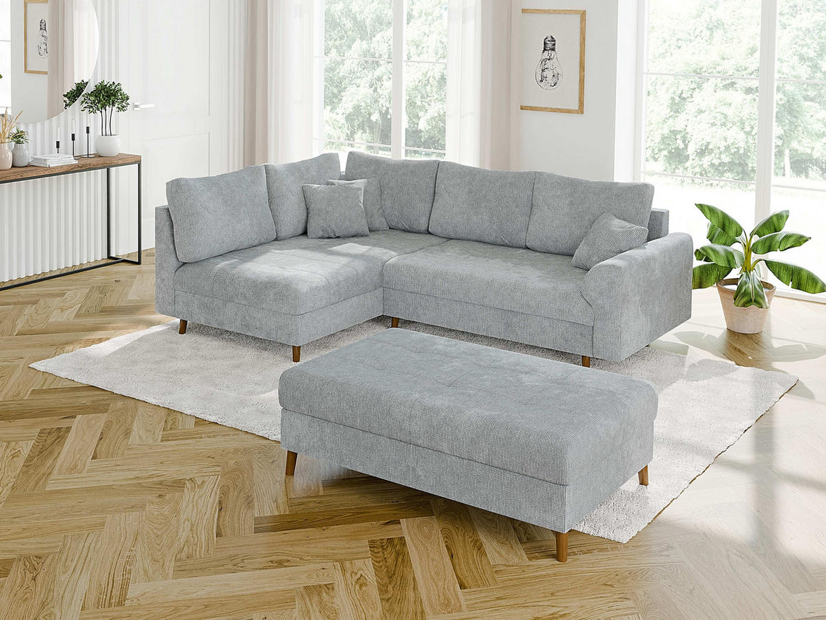 HOCKER Sigurd Hellgrau Chenille - Hellgrau/Braun, Holz/Textil (118/40/73cm) - S-Style Möbel