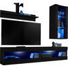 WOHNWAND TIVOLI SET5-BLACK/BLACK+BLU Offener Raum Schwarz Schwarz - Schwarz, Glas/Holzwerkstoff (200/195/35cm) - Komodee