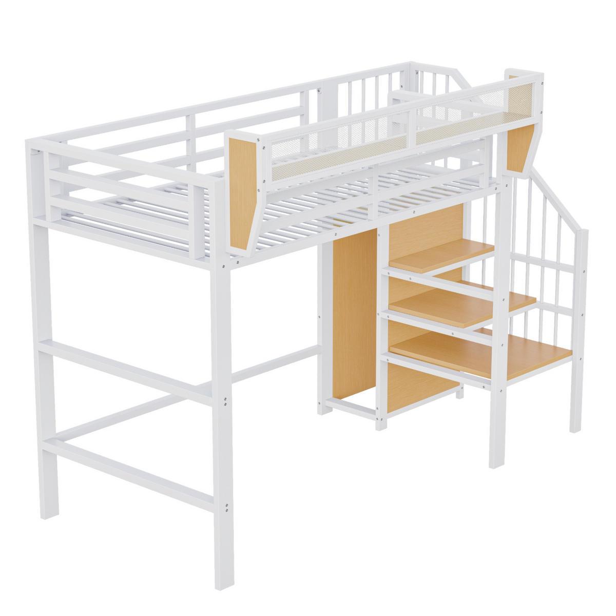 HOCHBETT 90/200 cm Weiß aus Metall mit Sicherheitsleiter und verstellbarem Ablagefach - Weiß, Metall (90/200cm) - OKWISH
