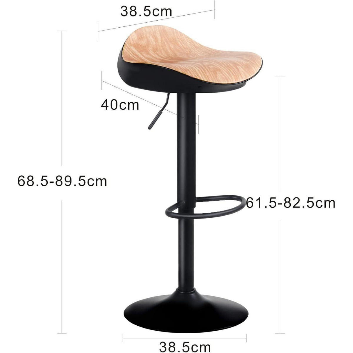 BARHOCKER 2er Set Höhenverstellbar Schwarz Holzoptik - Braun, Holzwerkstoff (38.5/82.5/40cm)