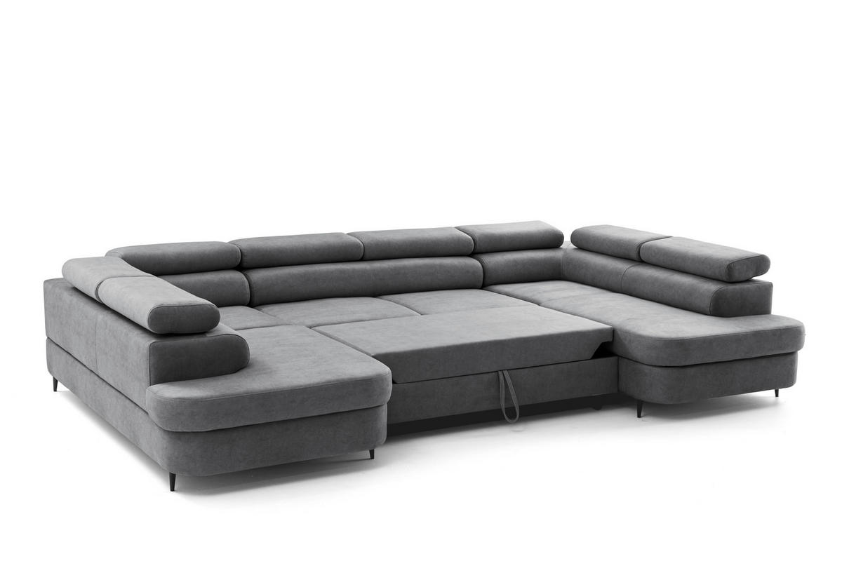 ECKSOFA U-Form PRIAM U2 mit Schlaffunktion 126x270 Velours Grau - Chromfarben/Grau, Holz/Textil (350/91/203cm) - Muffo
