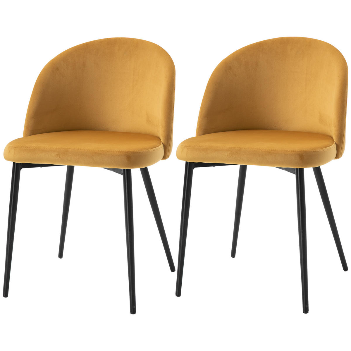 ESSZIMMERSTÜHLE 2er-Set DE-13179 Skandinavisch & Veloursbezug Gelb - Gelb, Metall (50/77/49cm) - ComfortXL