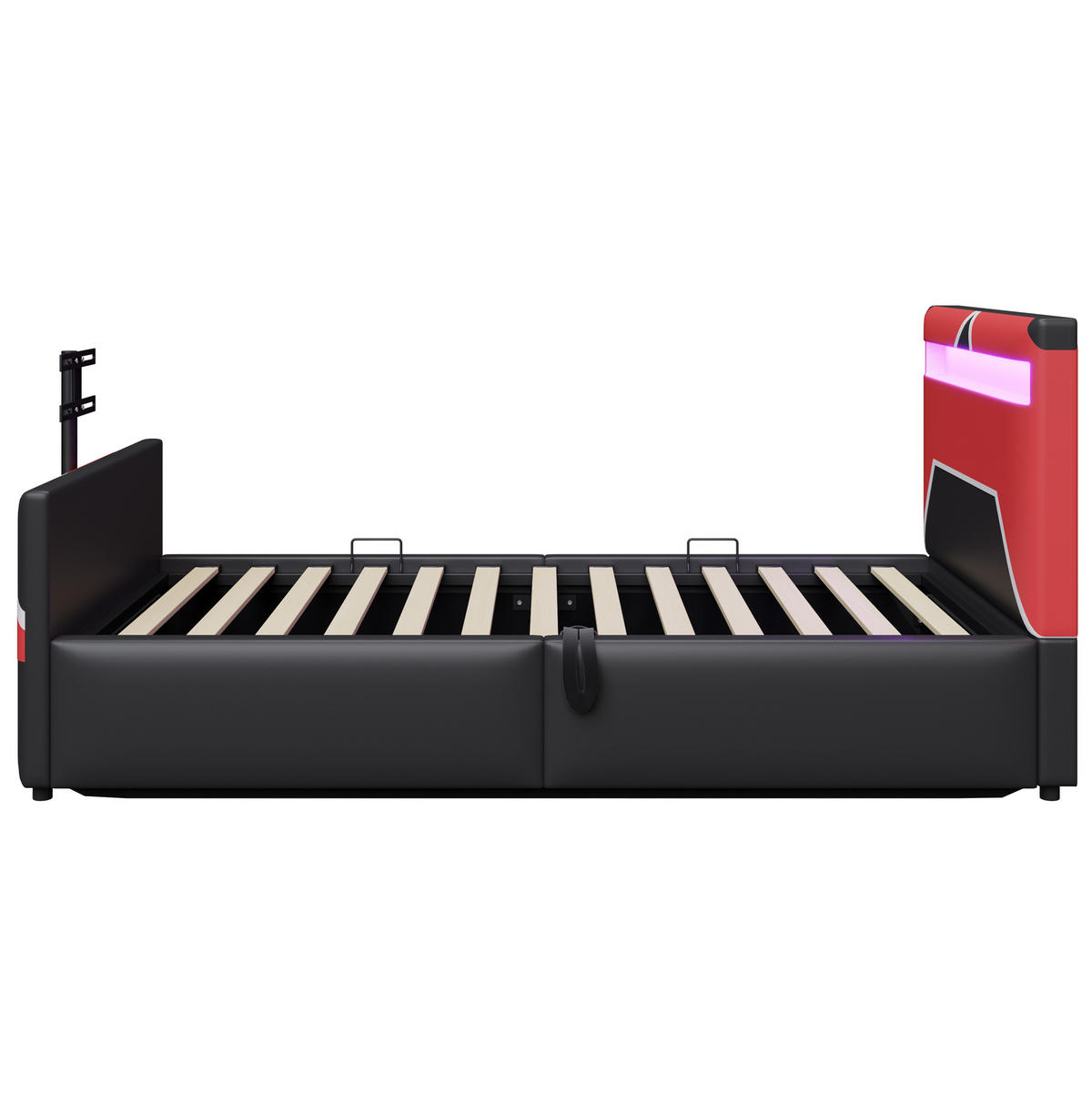 KINDERBETT 90/200 cm gepolstert mit LED-Beleuchtung, TV-Halterung und hydraulischem Stauraum, Schwarz - Schwarz, Holzwerkstoff (90/200cm) - Redom