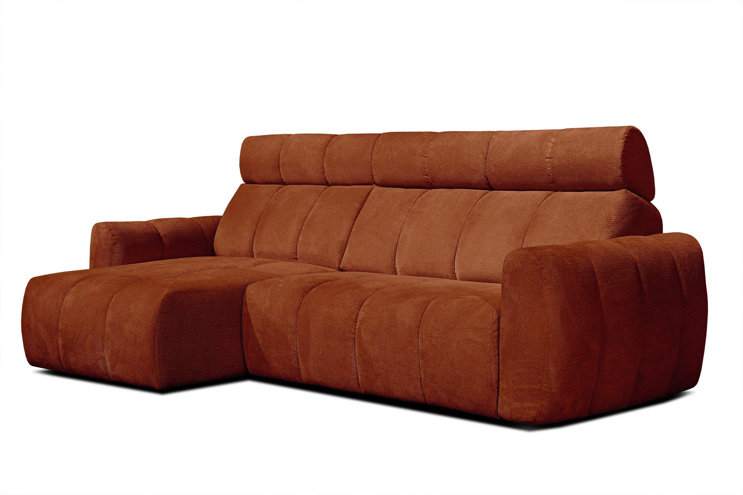 ECKSOFA KIMI 3-Sitzer, ausziehbarer Sitz, verstellbare Kopfstützen, rot - Rot/Schwarz, Holzwerkstoff/Textil (270/160cm) - Courtois Laville
