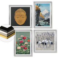 WANDBILDER 4er Set - 50x50 cm & 40x60 cm Silberner Rahmen - Japanische Natur und Japandi-Stil - Silberfarben, Kunststoff (50/50cm) - ArtPrintCave