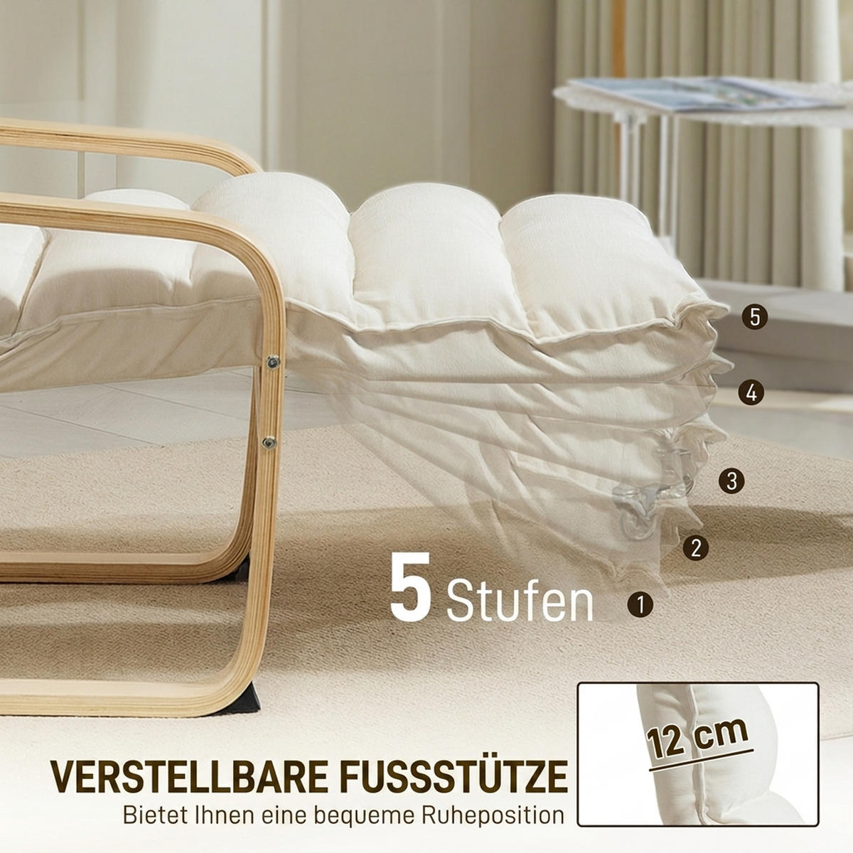 LOUNGE-SESSEL Polyester Birkenlaminat Cremeweiß - Creme/Naturfarben, Holz/Birkenholz (67/105/114cm) - HOMCOM