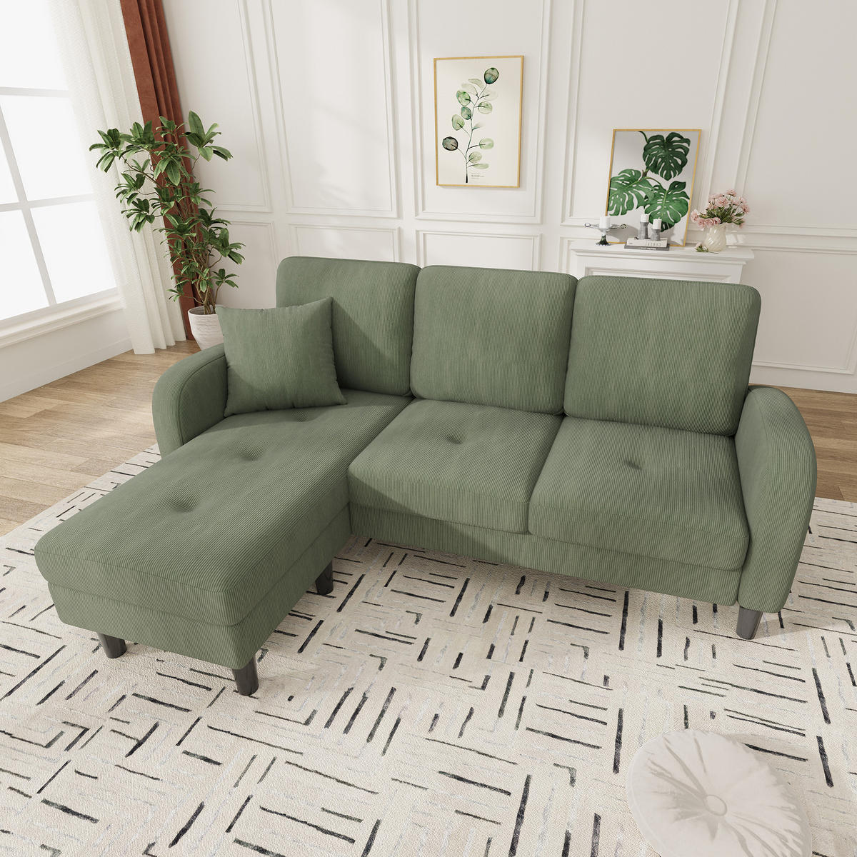 ECKSOFA DE-35388 mit Chaiselongue Grün - Grün, Holzwerkstoff (118/166cm) - ComfortXL