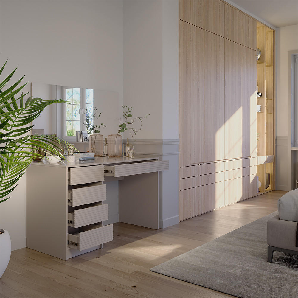 SCHMINKTISCH Sherry Cashmere 120 cm mit Spiegel - Kaschmir, Holzwerkstoff (120/75/55cm) - Vicco