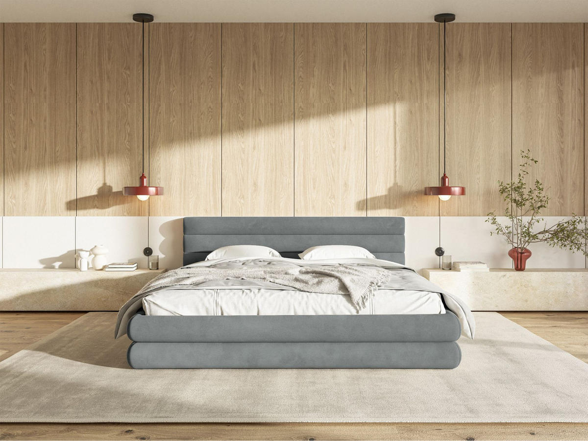 POLSTERBETT Alegre Grau Samt 160x200 cm - Schwarz/Grau, Kunststoff/Textil (160/200cm) - Selsey
