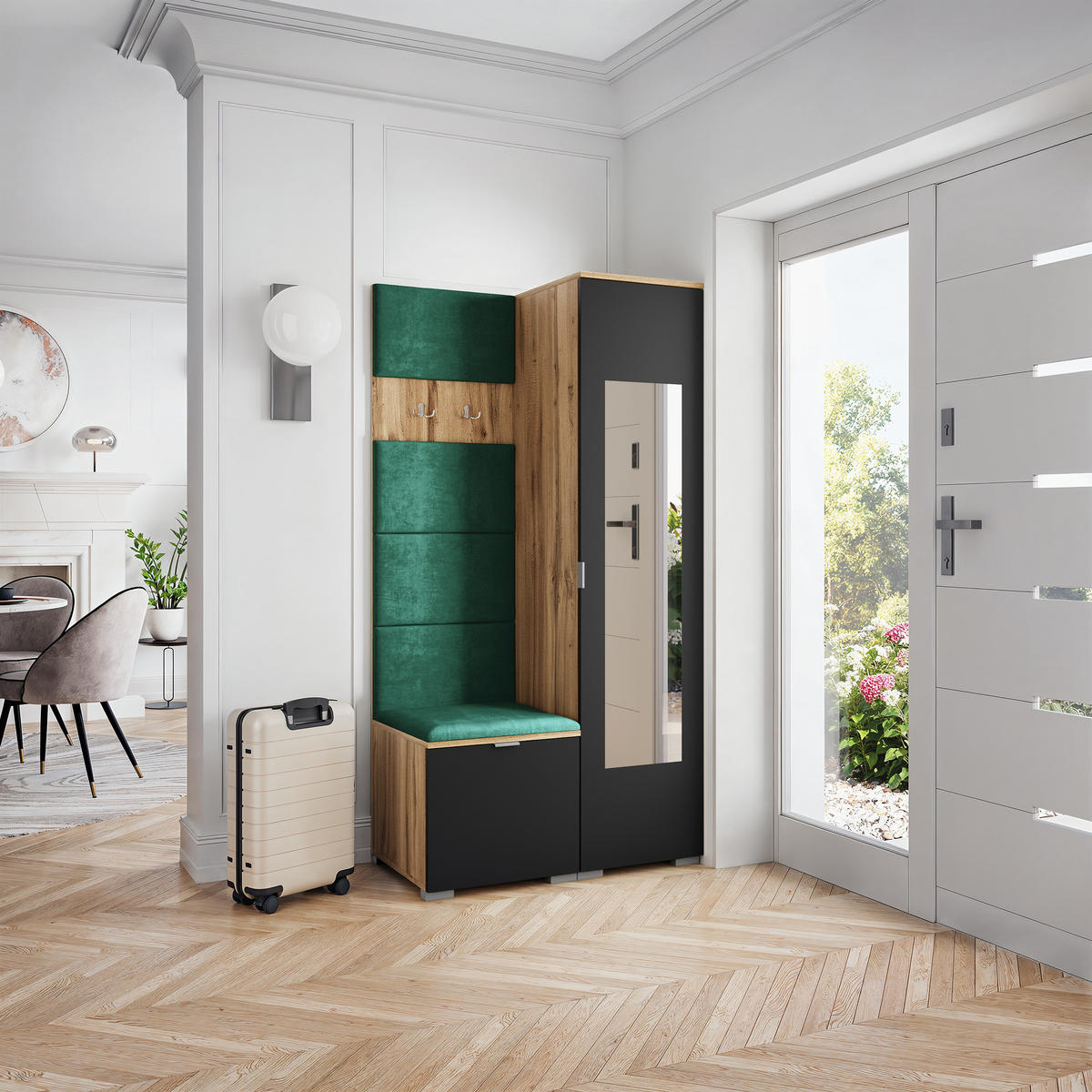 GARDEROBENSCHRANK VIRA 95/181/51 cm Modern Garderobe-Set Eiche Wotan - Eiche Wotan/Schwarz, Holzwerkstoff (95/181/51cm) - MASSENO