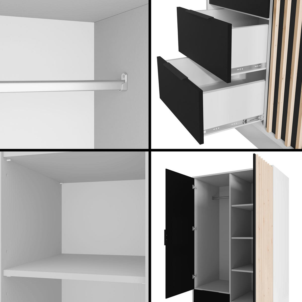 KLEIDERSCHRANK NELIA - 120 cm - Schwarz/Weiß, Holzwerkstoff (102/200/51cm) - ALTDECOR