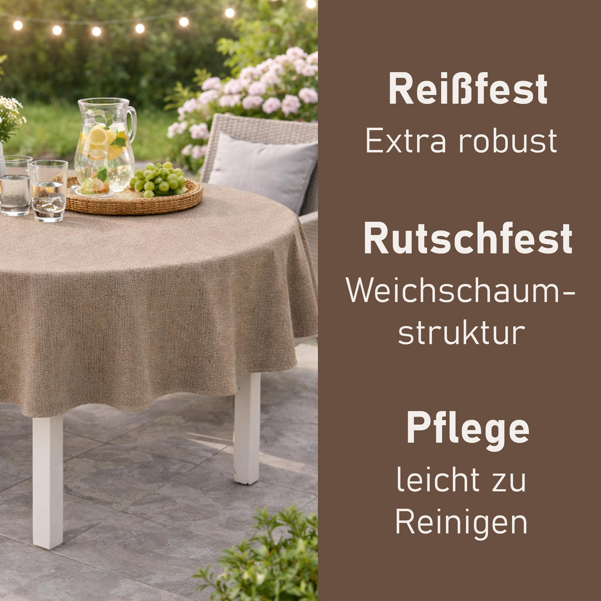 TISCHDECKE Garten Weichschaum Ø140cm - Taupe - Taupe, Kunststoff (140/140cm) - Bestlivings