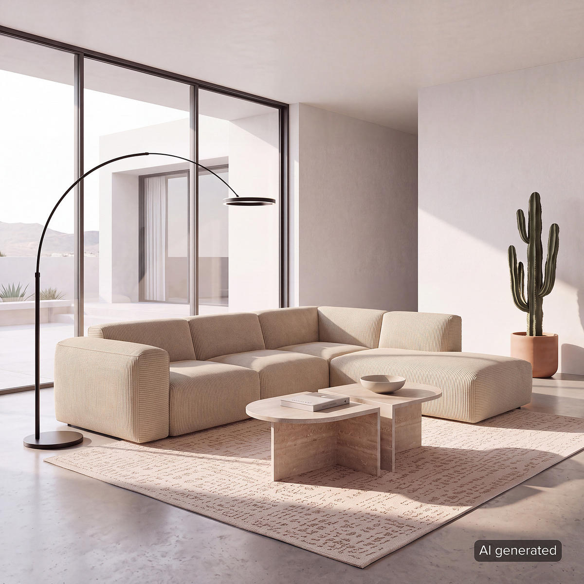 3-SITZER ECKSOFA mit Recamiere - Beige/Schwarz, Kunststoff/Textil (295/231cm) - home24