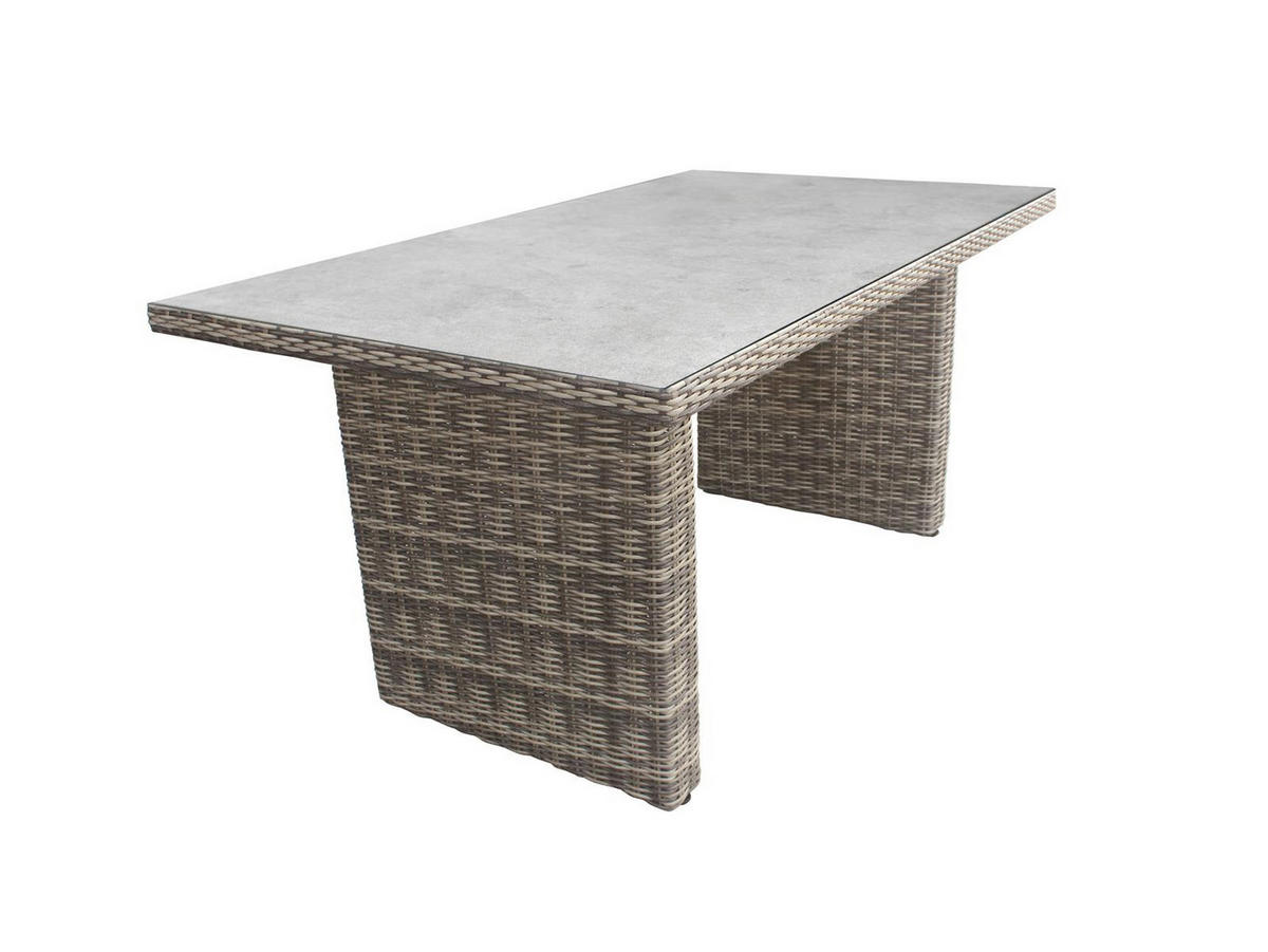 GARTEN-ESSGRUPPE Ria Braun Polyrattan für 4 Personen - Grau, Kunststoff - Green Spirit