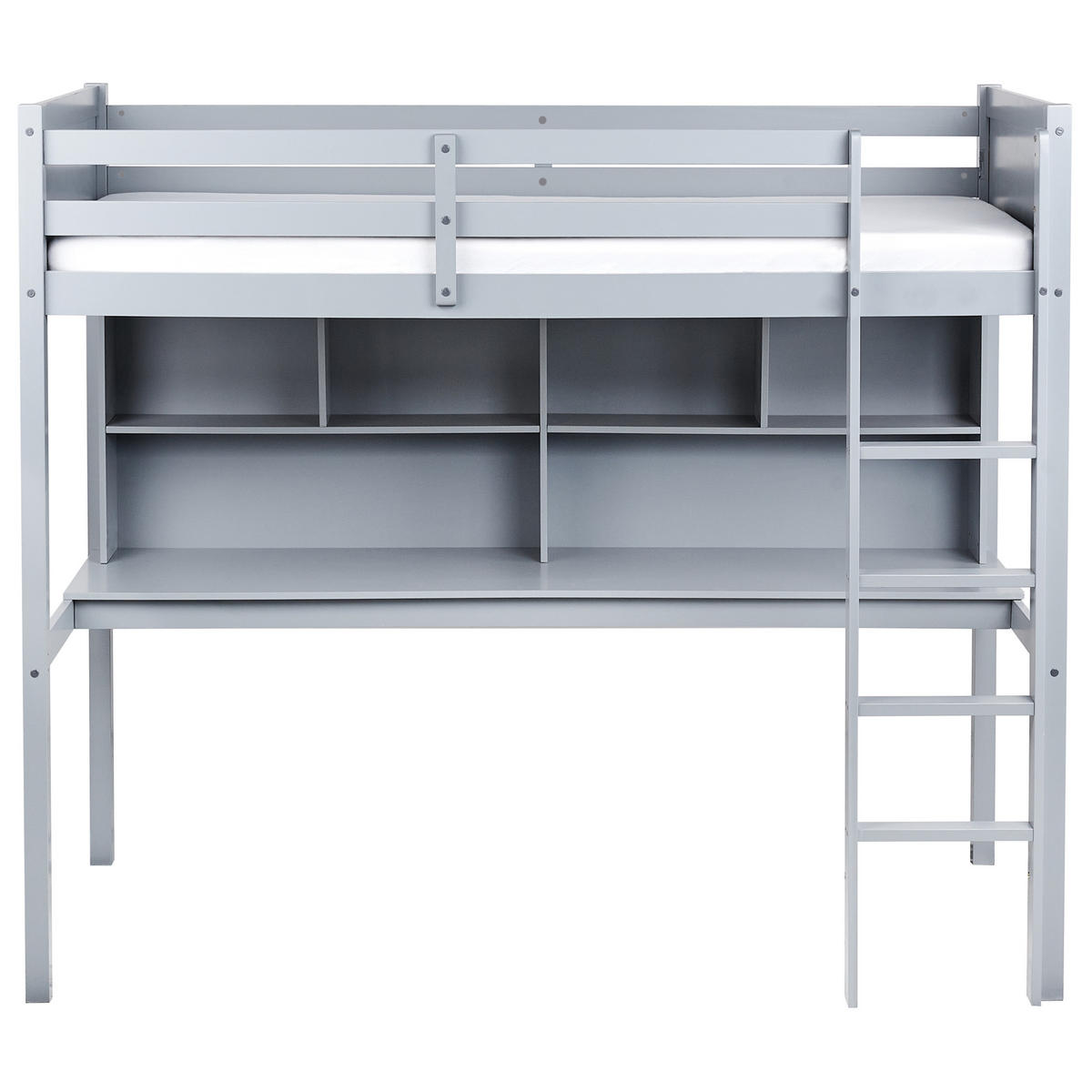 HOCHBETT MIT SCHREIBTISCH 90/200 cm Grau Foucamont - Grau, Holz (90/200cm) - Beliani