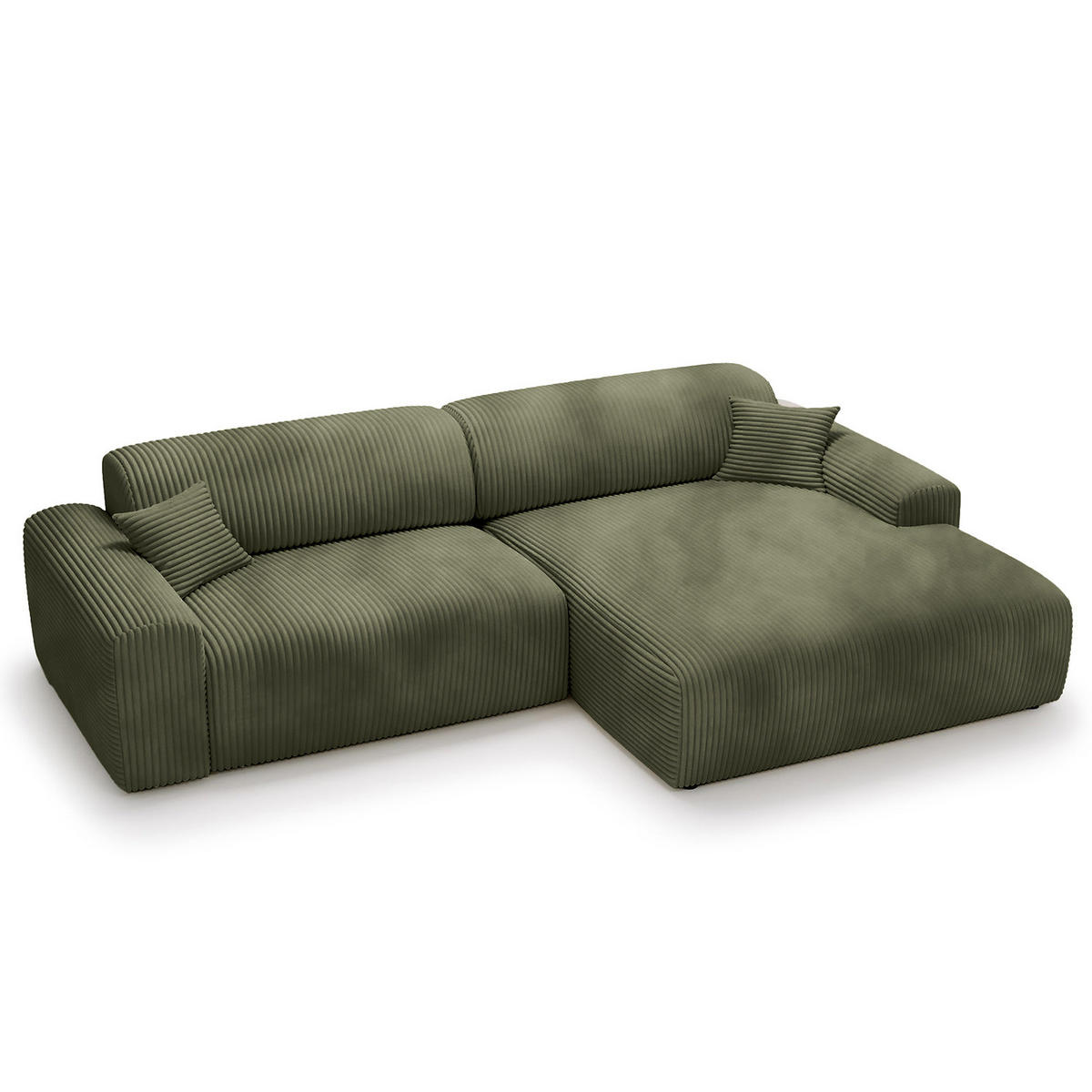 ECKSOFA mit Longchair - Cord - Schwarz/Grün, Kunststoff/Textil (284/178cm) - home24