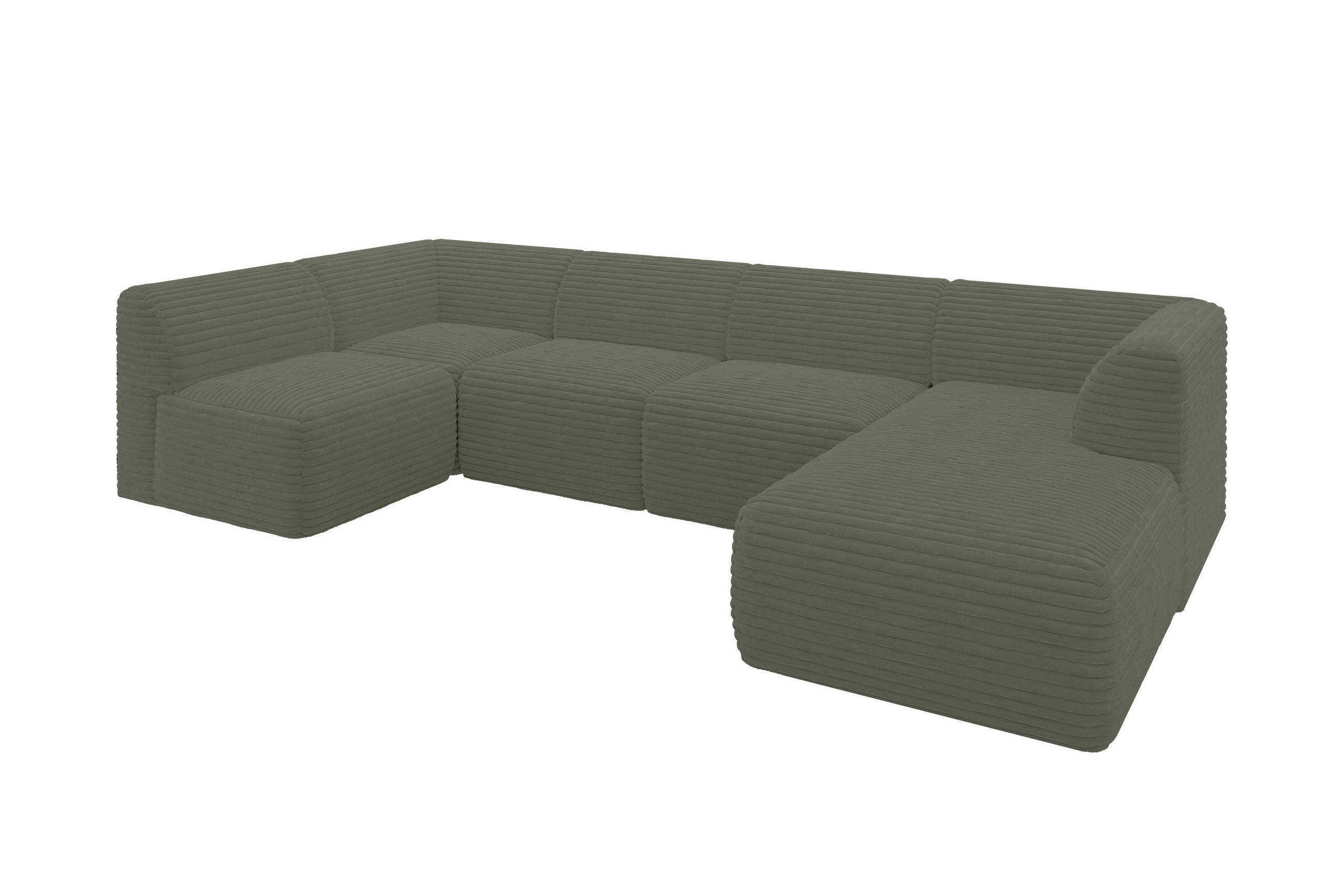 WOHNLANDSCHAFT Ottomane Rechts MOVO-L 345x180x78 cm Olivgrün Cord - Olivgrün, Holzwerkstoff/Kunststoff (180/78/345cm) - ALTDECOR