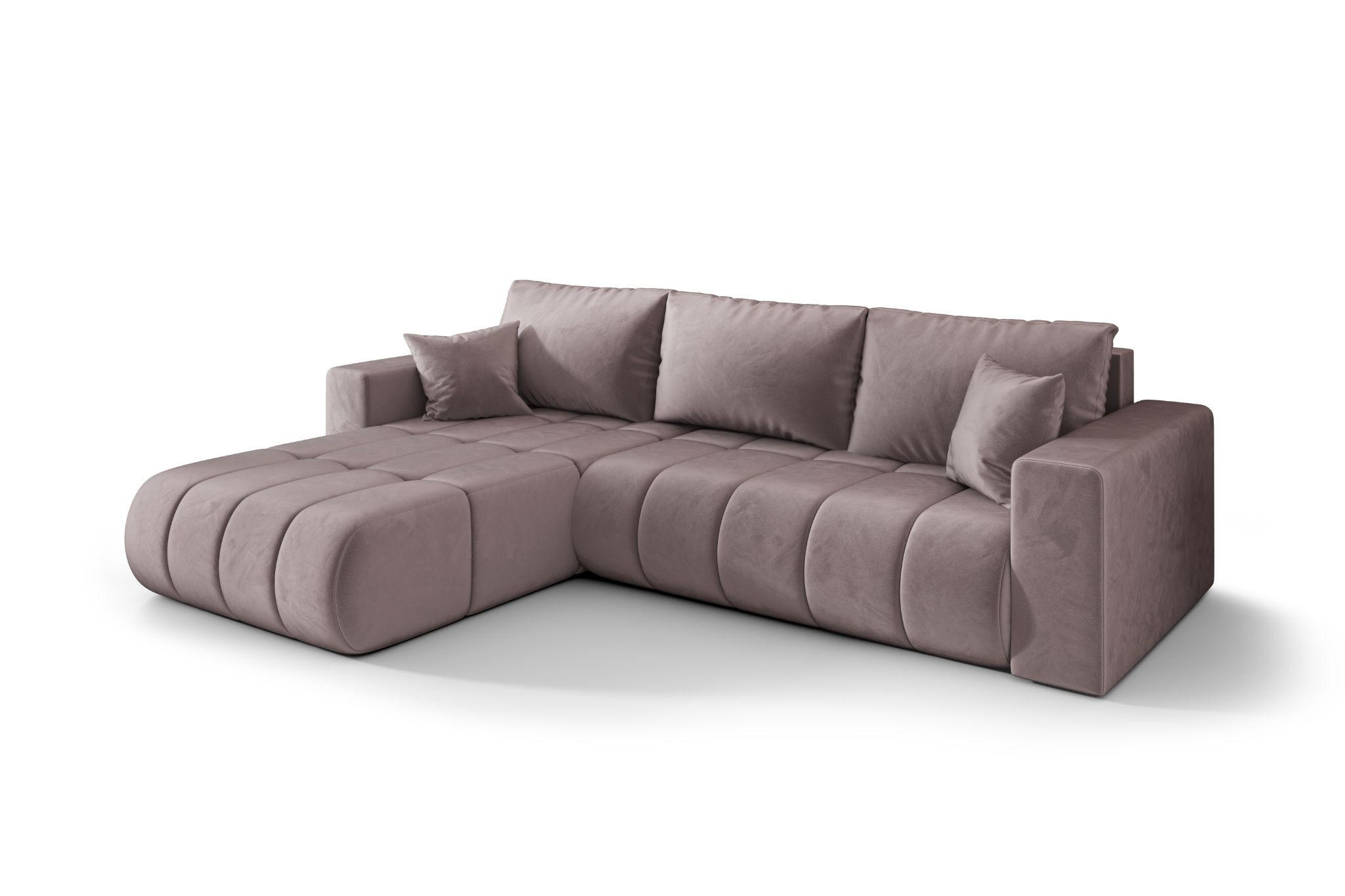ECKSOFA mit schlaffunktion und bettkasten MILO PREMIUM, stoff MONOLITH, Lila, Links - Violett, Holz (280/190cm) - Kaiser Möbel