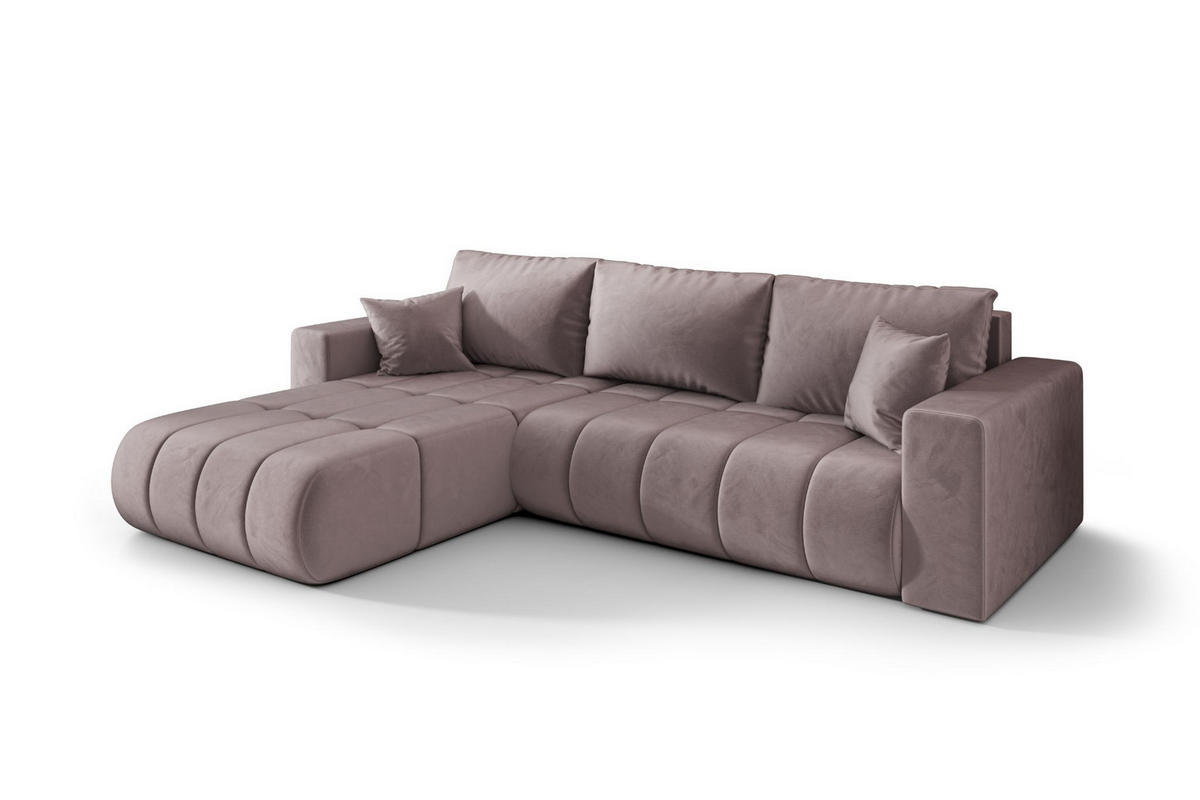 ECKSOFA mit schlaffunktion und bettkasten MILO PREMIUM, stoff MONOLITH, Lila, Links - Violett, Holz (280/190cm) - Kaiser Möbel