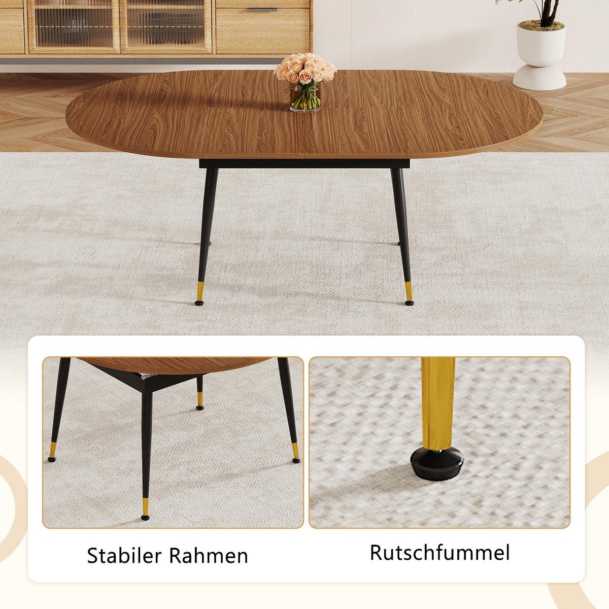 AUSZIEHTISCH Walnussoptik Schwarz 160-200/120/74 cm - Schwarz, Holz (120/200/73.66cm) - PANGIVO