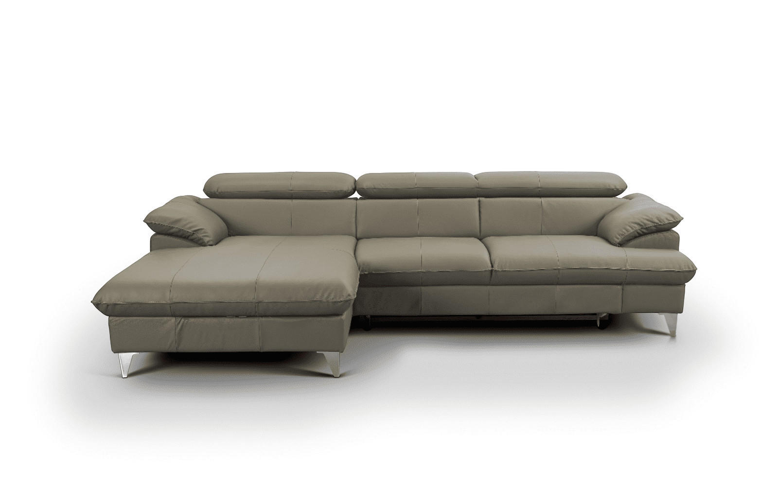 ECKSOFA mit Schlaffunktion und Bettkasten, Echtleder - Chromfarben/Hellgrau, Leder/Holz (254/167cm) - Cotta
