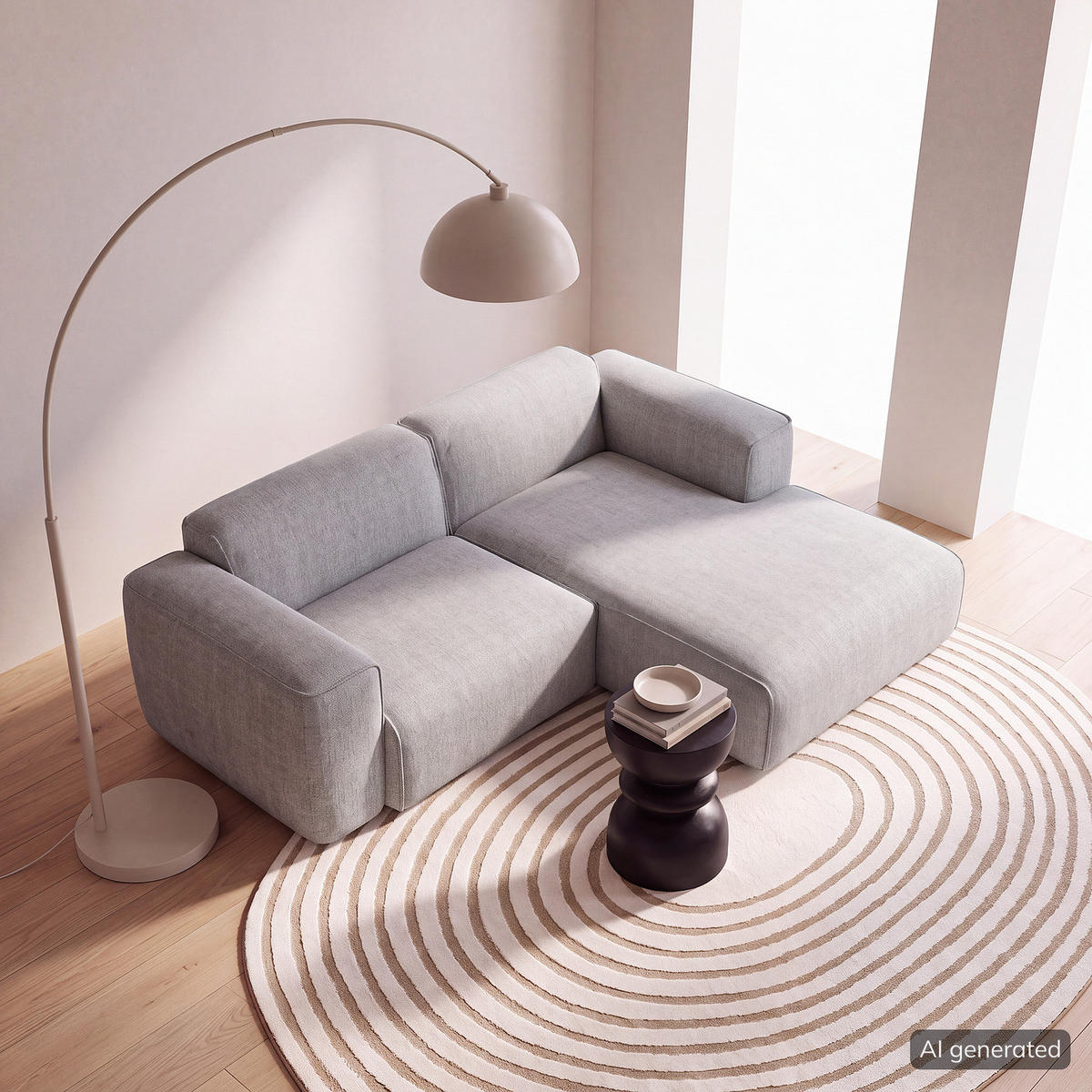 ECKSOFA mit XL-Longchair - Hellgrau/Schwarz, Kunststoff/Textil (260/171cm) - home24