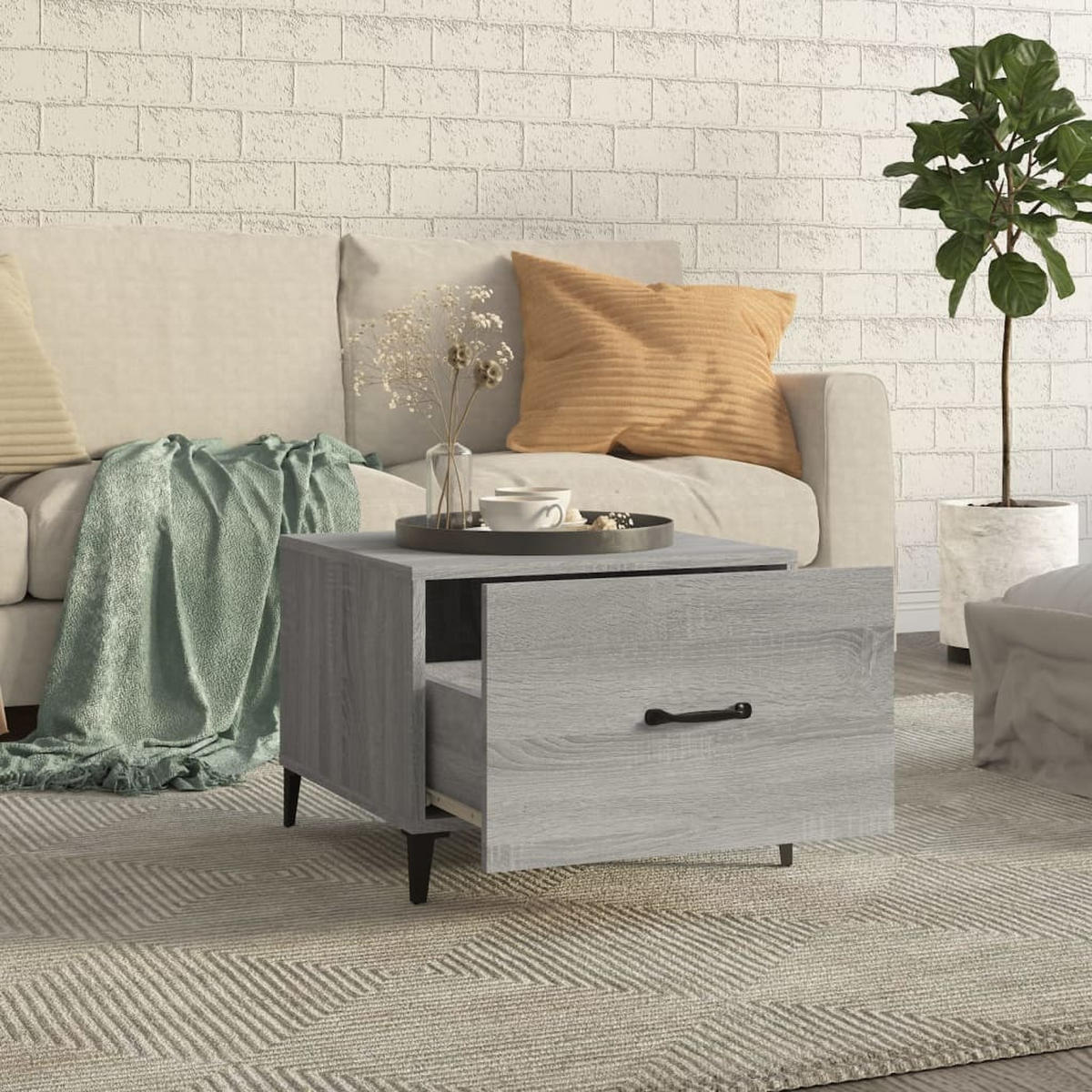 COUCHTISCH mit Metallbeinen Grau Sonoma 50x50x40 cm - Grau, Holzwerkstoff (50/50/40cm) - furnicato