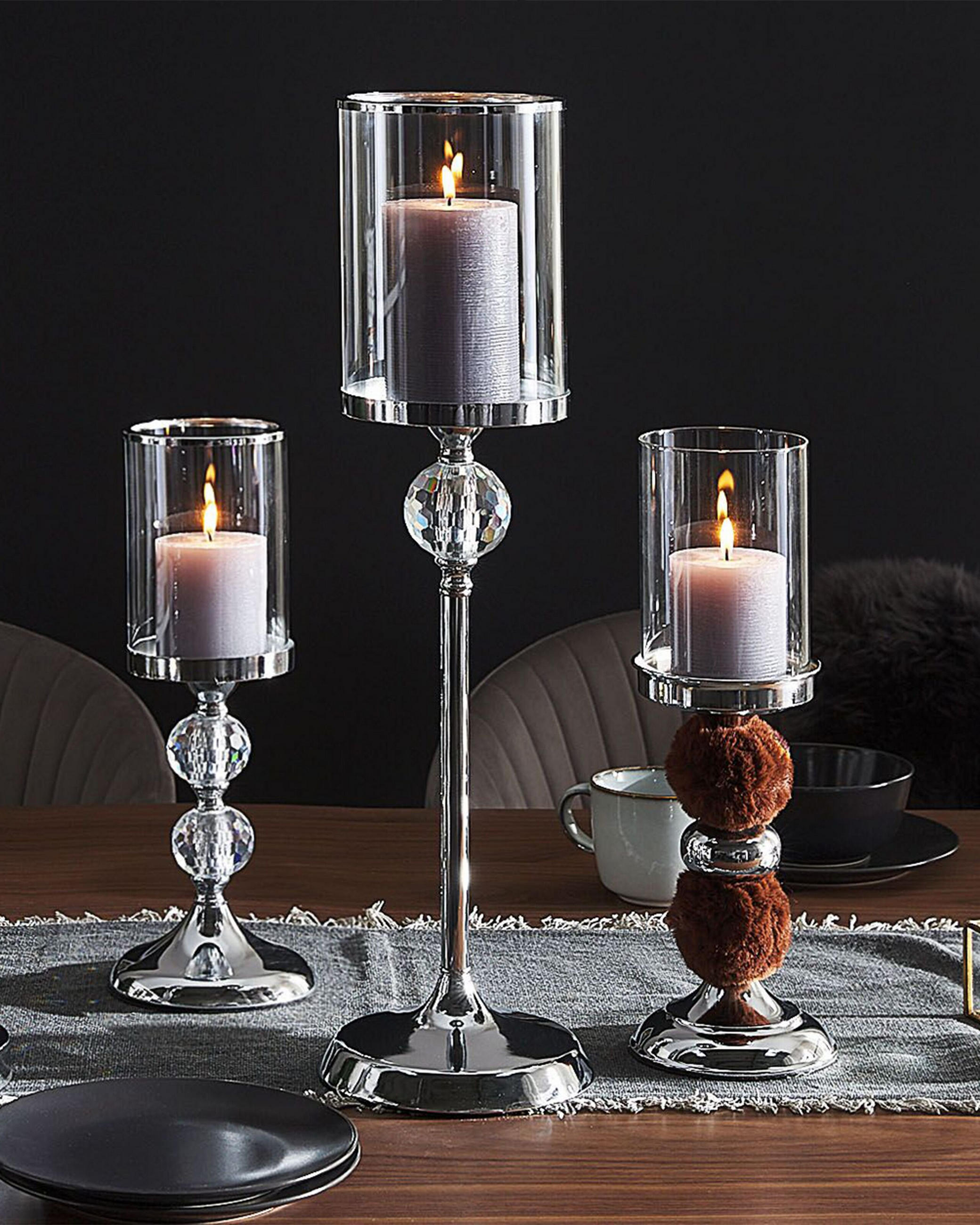 KERZENSTÄNDER Silber 58 cm Cotui - Silberfarben, Glas (16/58/16cm) - Beliani