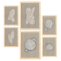 POSTER Set Mit 6 Kosmische Kontur In Form Abstracts Ästhetische Dekorative Gemälde Für Ihr Wohnzimmer Zuhause A3 & A4 Rahmen Aus Hellem Holz - Beige, Papier (29/3cm) - Nacnic