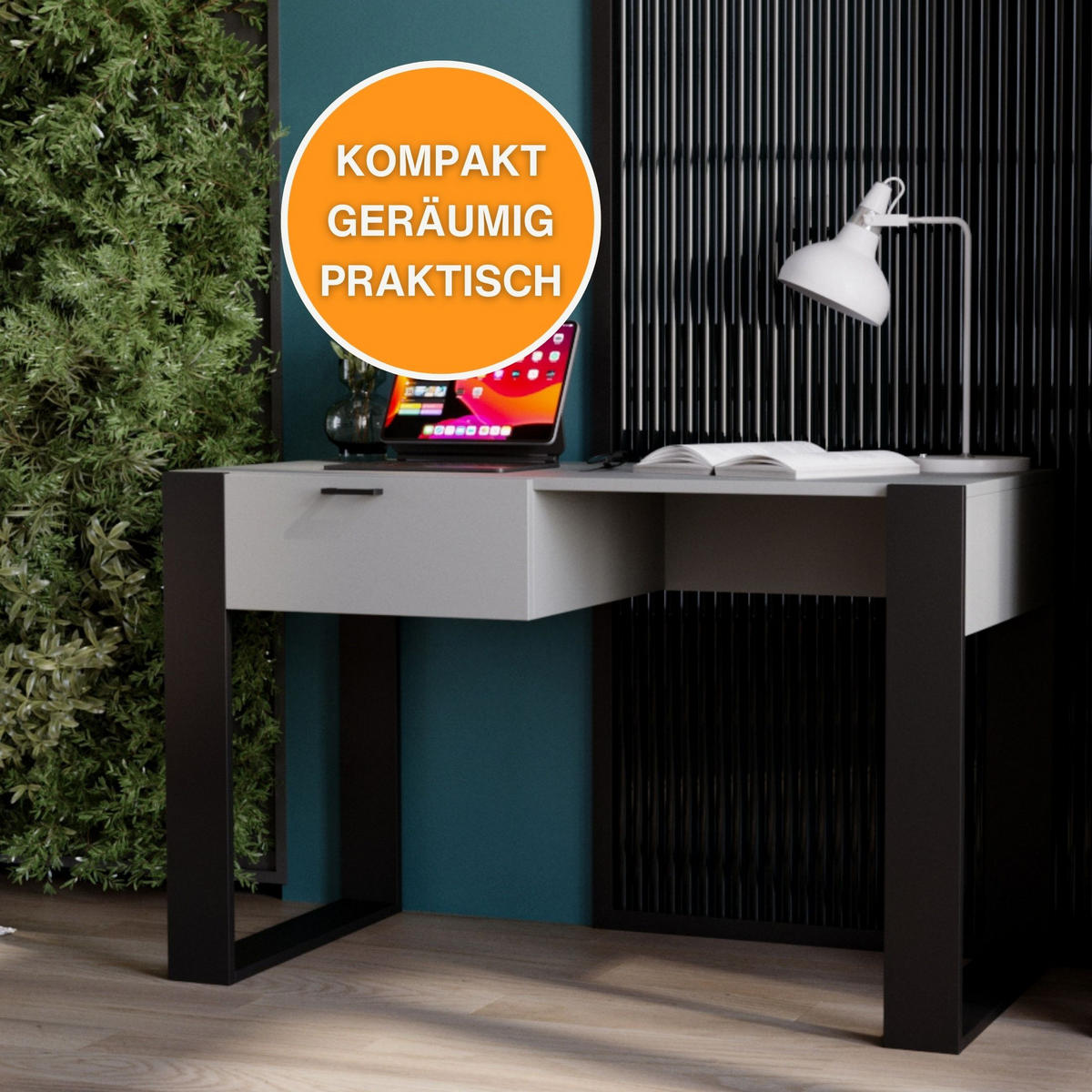 SCHREIBTISCH Dunkelgrau 120/73/53,6 cm - Dunkelgrau/Schwarz, Holzwerkstoff (53.6/120/73cm) - CraftPAK