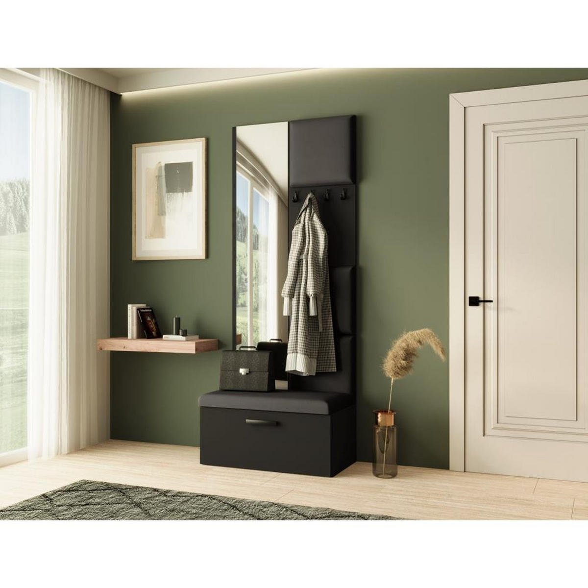 GARDEROBE Margaret III 81/203/43 mit gepolsterten Paneelen - Schwarz, Holzwerkstoff/Kunststoff (81/203/43cm) - Beautysofa