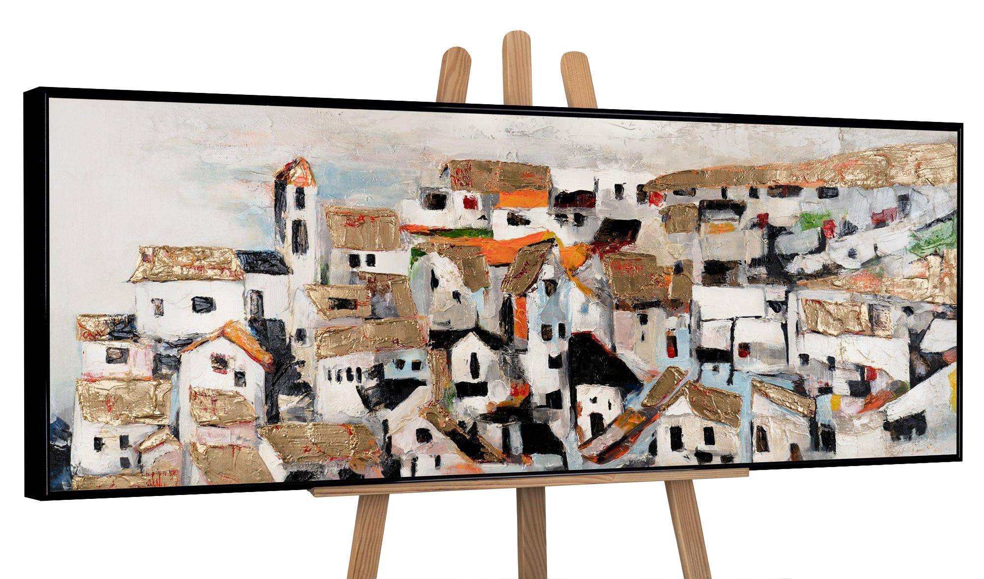 GEMÄLDE Sonnenhäuser Schattenfugenrahmen Schwarz 150x50 cm - Schwarz, Holz (150/50cm) - YS-art gallery