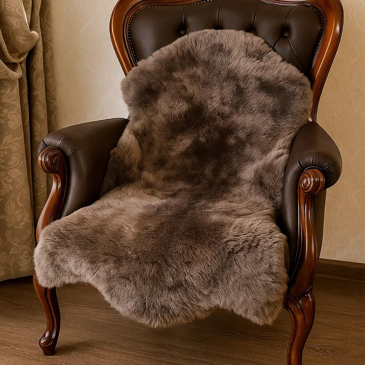 LAMMFELL Merinofell Dunkel-Taupe Dichte Wolle ca. 100 cm - Taupe, Fell (50/100cm) - Provellus