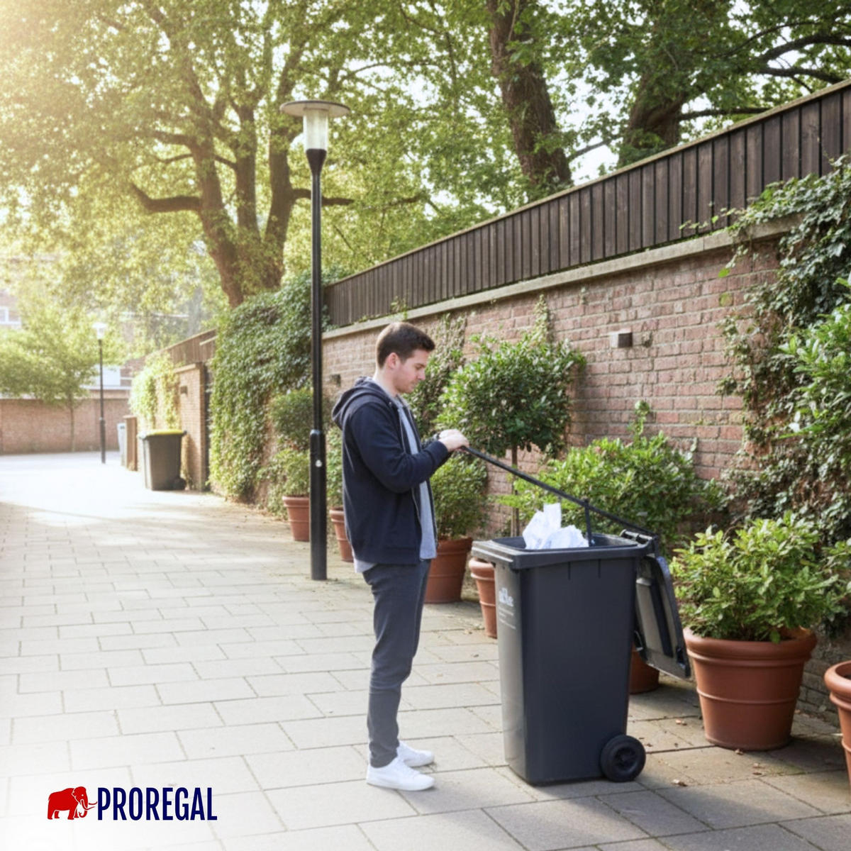 MÜLLPRESSE Pressforce manuell für 60 bis 240 Liter Mülltonne - Schwarz, Metall (102/79/39cm) - PROREGAL