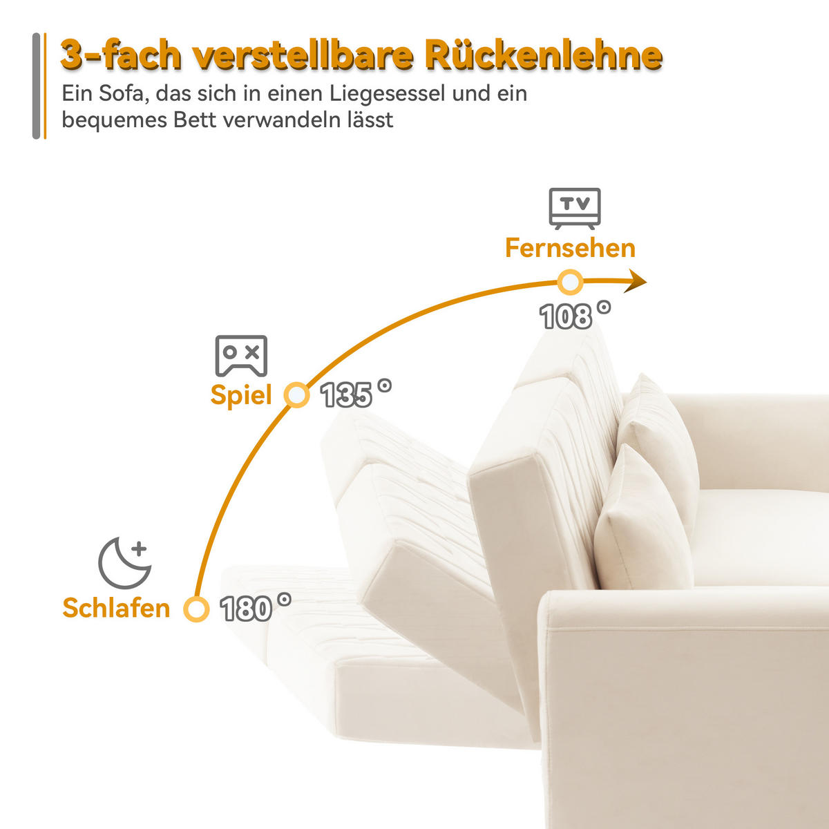 SCHLAFSOFA Samt mit verstellbarer Rückenlehne und Armlehnen Beige 180/75/82 cm - Beige, Textil (82/75/180cm) - Redom