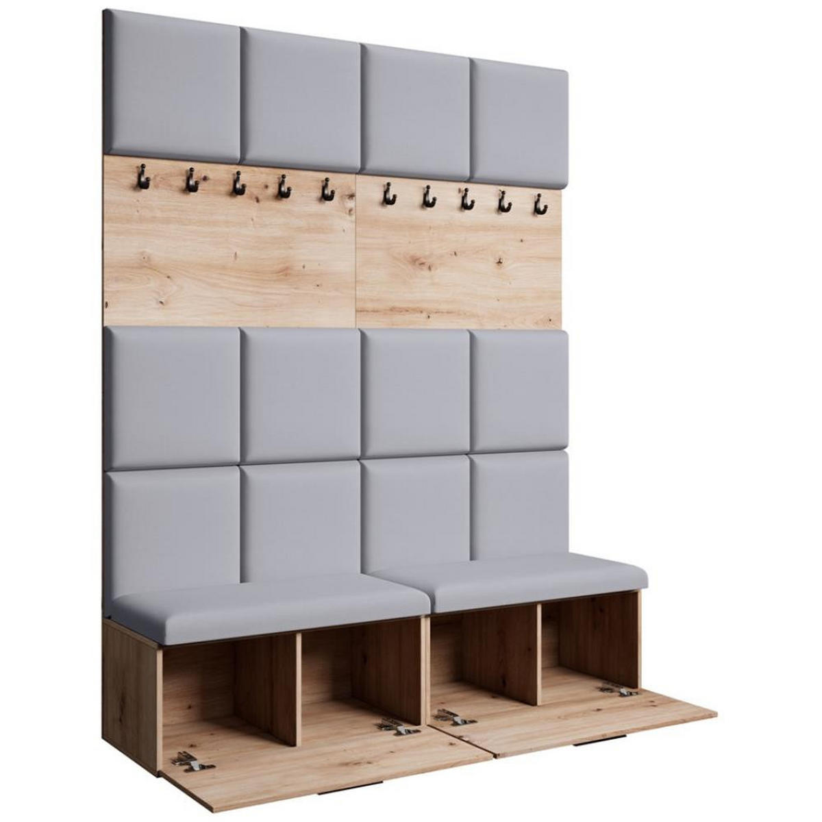 GARDEROBE Margaret I+I 162/203/43 mit gepolsterten Paneelen und Schuhschrank - Schwarz/Eiche Artisan, Holzwerkstoff/Kunststoff (162/203/43cm) - Beautysofa