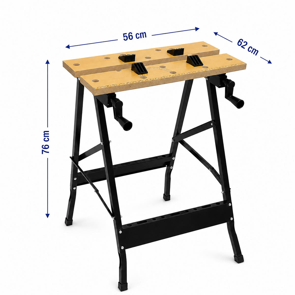 ARBETSBÄNK Natur svart hopfällbar med spännbackar stål MDF 76 cm - Svart, Träbaserade material/Metall (56/76/62cm) - Relaxdays