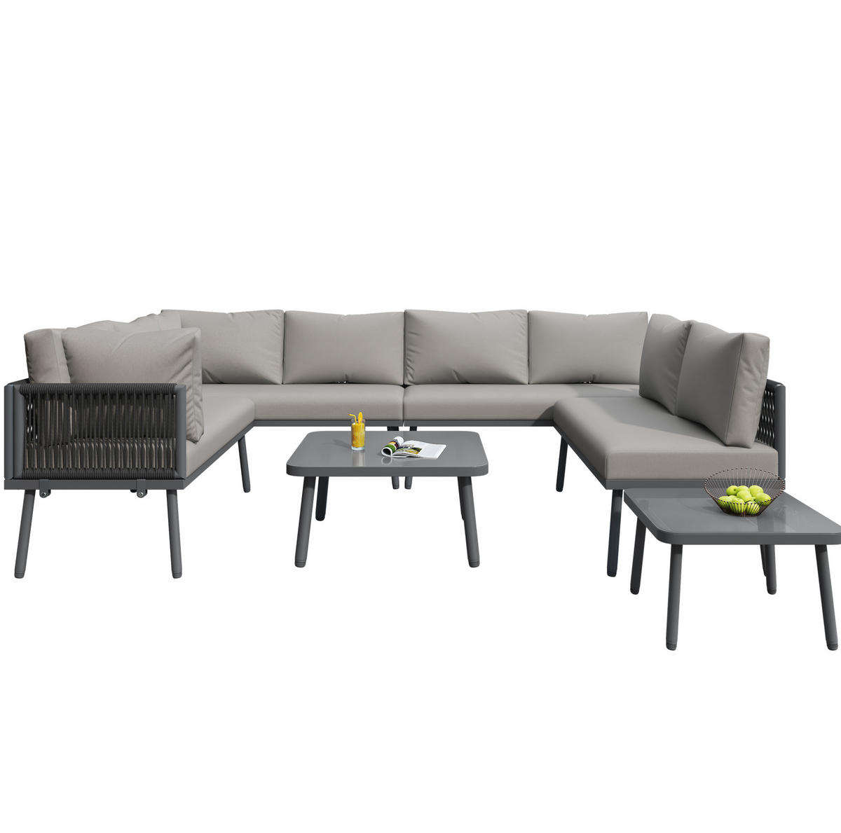GARTENMÖBEL 120x60x72cm grau aus Eisen für 8 Personen - Grau, Metall - Modfu