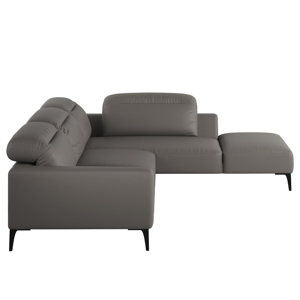 ECKSOFA mit Ottomane - Schwarz/Grau, Leder/Metall (325/238cm) - home24