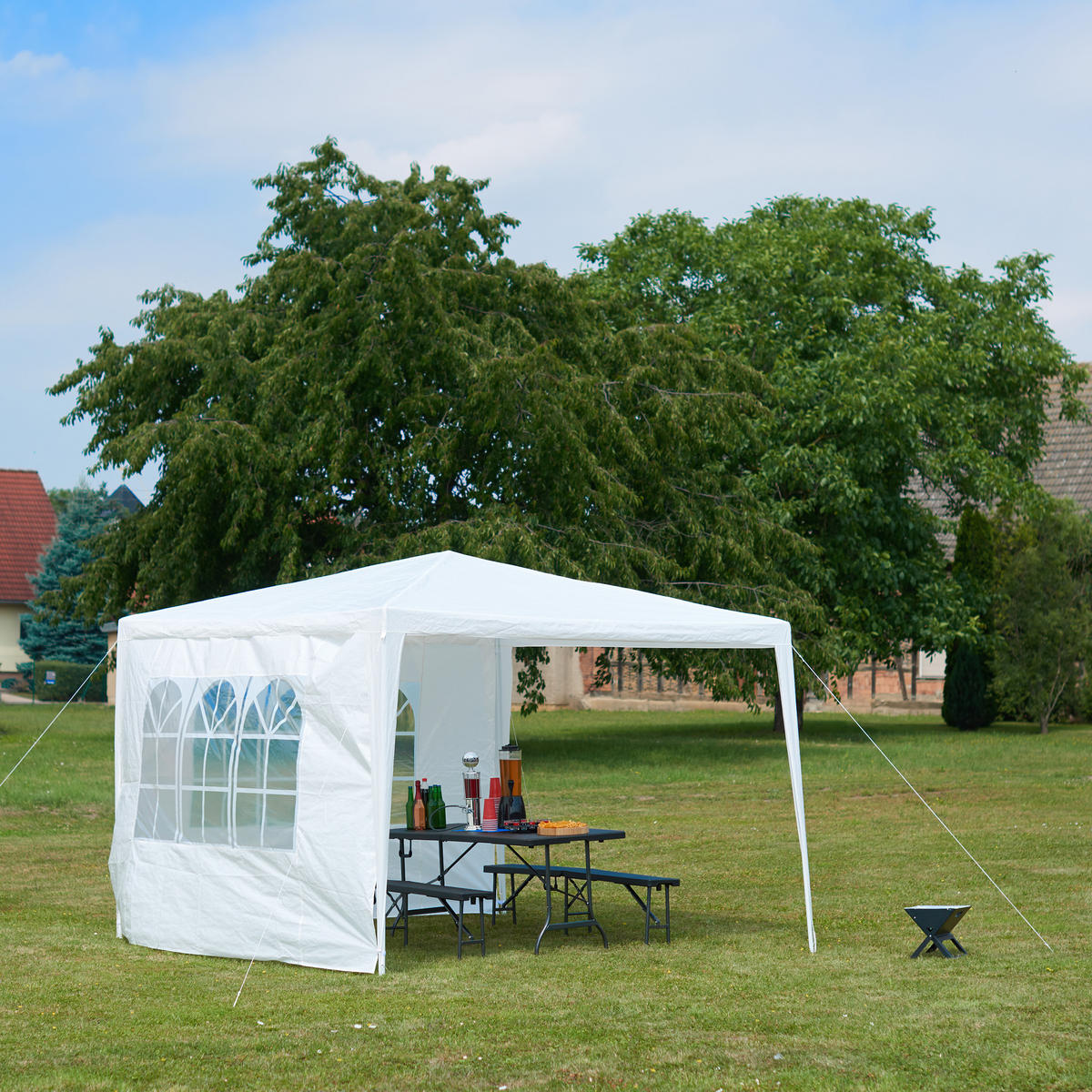 PAVILLON 3x3m - Weiß, Kunststoff/Metall (300/250/300cm) - Relaxdays