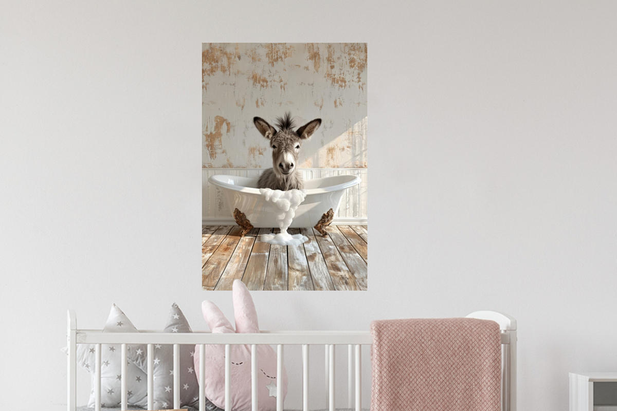 WANDTATTOO Esel - Tiere - Badewanne - Schaumstoff 40x60 cm - Weiß, Kunststoff (40/60/0.1cm) - MuchoWow