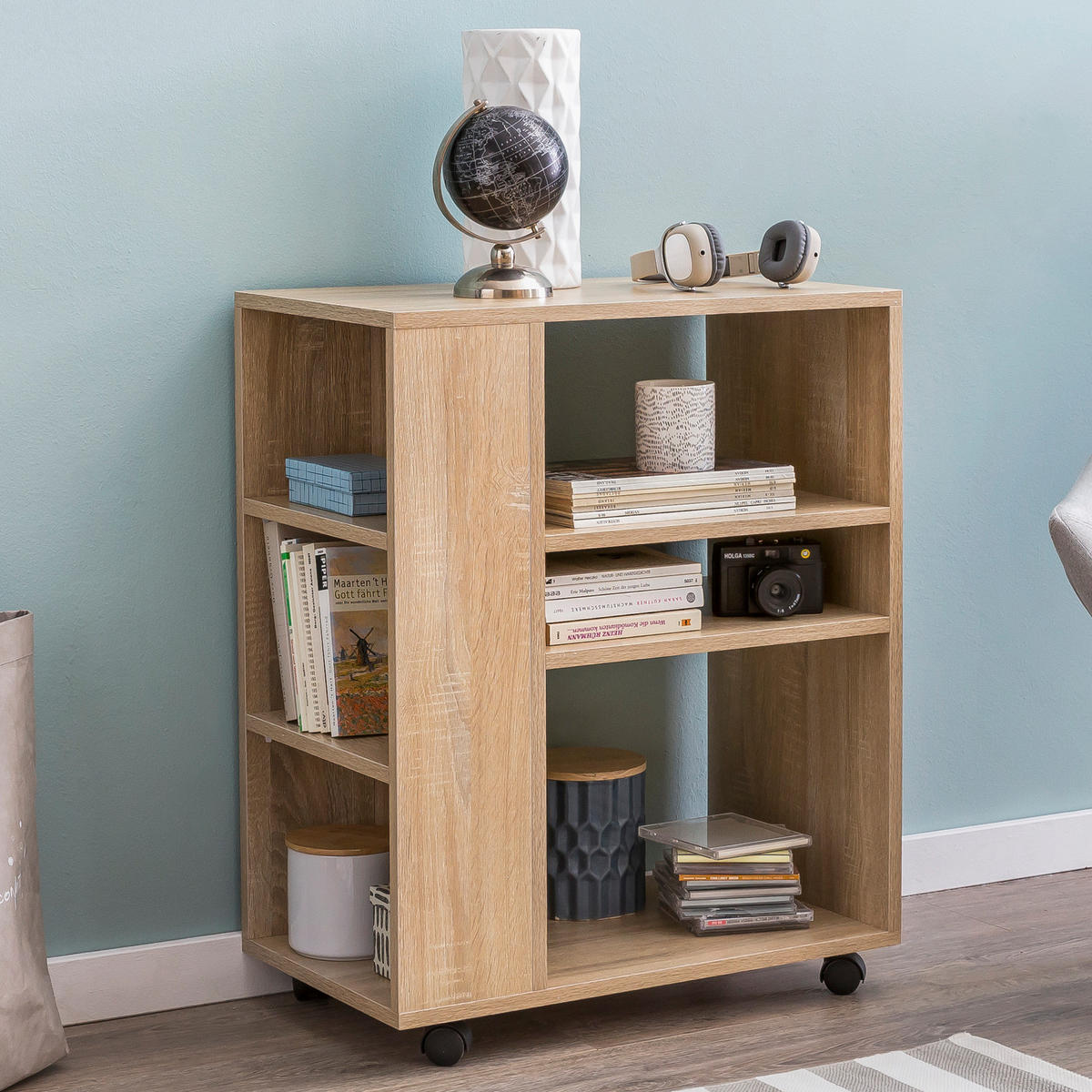 REGAL Multifunktional Mit Rollen Modern BRENTA, Beige 60x35x75 cm - Beige, Holz/Kunststoff (60/75/35cm) - KADIMA DESIGN