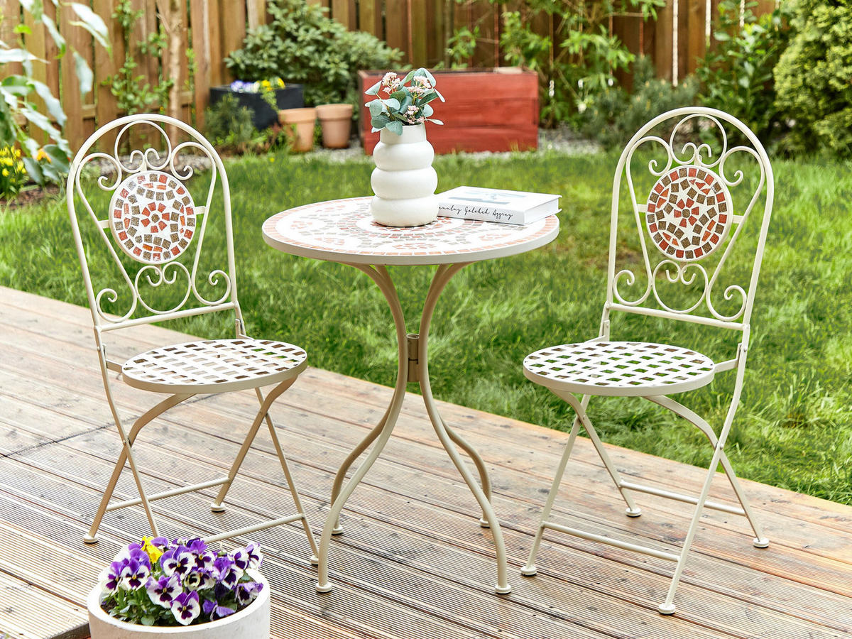 GARTENTISCH Weiß Spello - Rot/Weiß, Metall (60/60/74cm) - Beliani