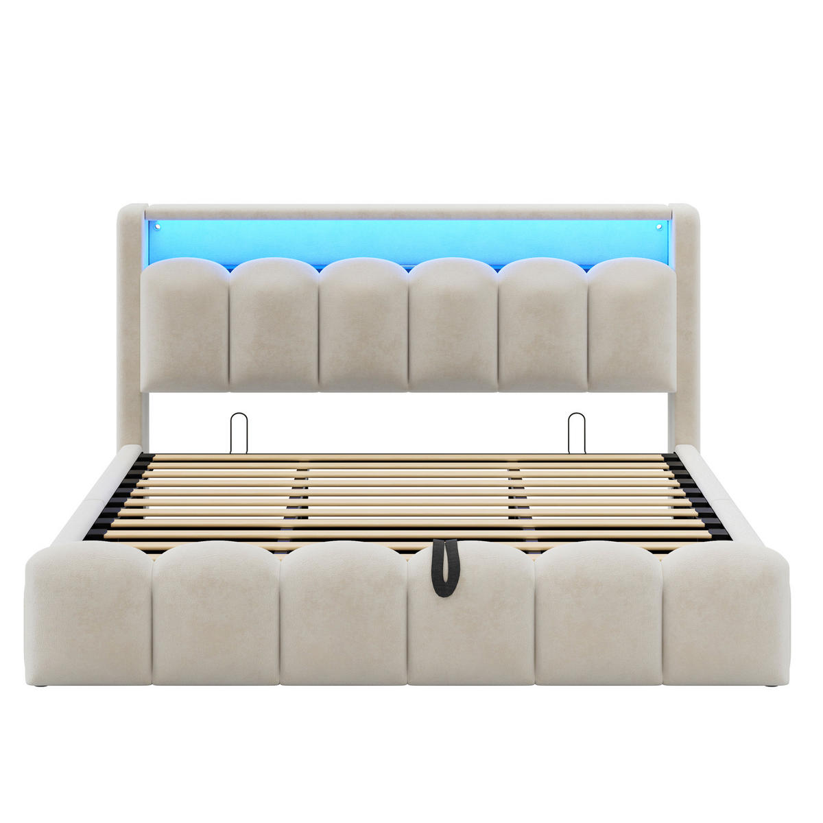 POLSTERBETT 180/200 cm in Beige Samt mit Bettkasten, LED, USB und Type-C - Beige, Holzwerkstoff/Textil (180/200cm) - WISHDOR
