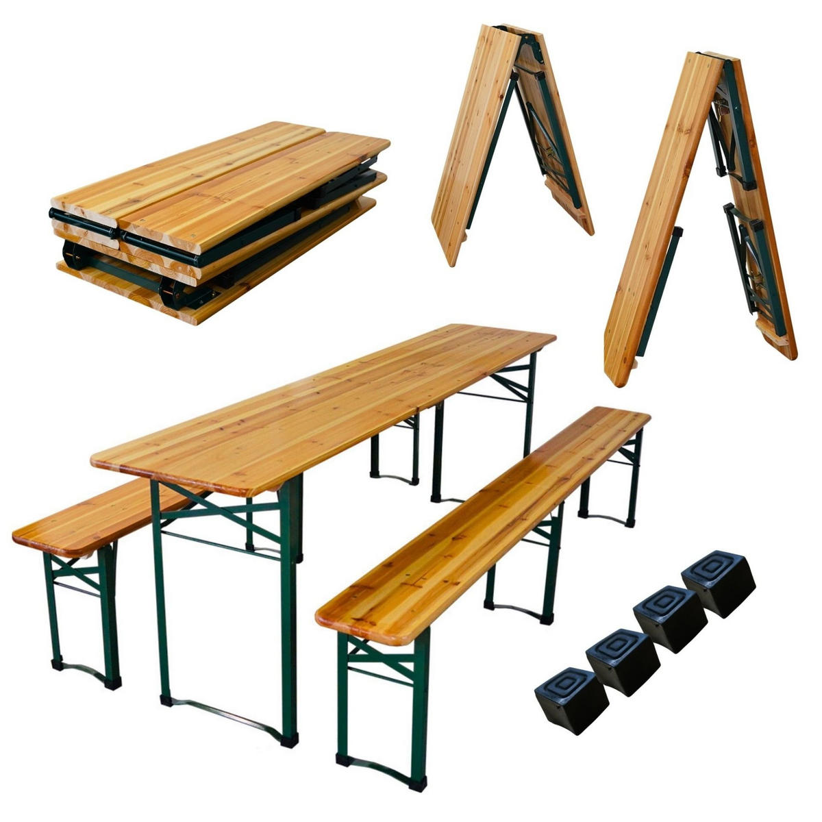 BIERZELTGARNITUR 3-teilig klappbar 1x Tisch 2x Bierbank 76x220x50 cm Holz - Hellbraun, Holz - CHEFGASTRO