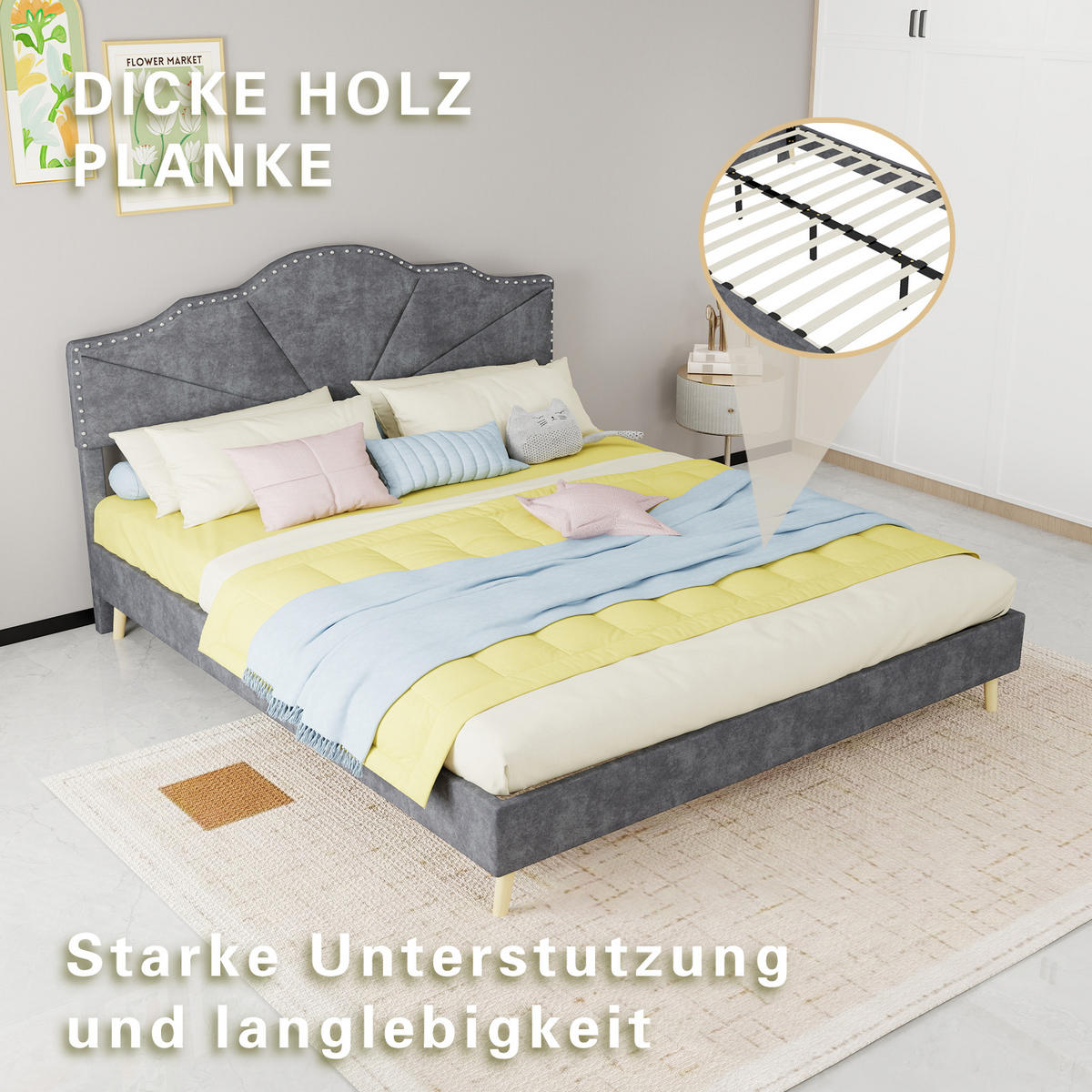 POLSTERBETT 160/200 cm DE-35437 mit weichem Kopfteil Grau - Grau, Metall (160/200cm) - ComfortXL